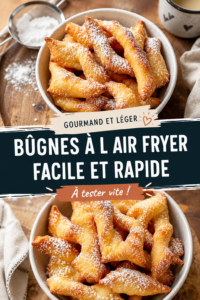 Bûgnes dorées et croustillantes sorties de l'air fryer, prêtes à être dégustées.
