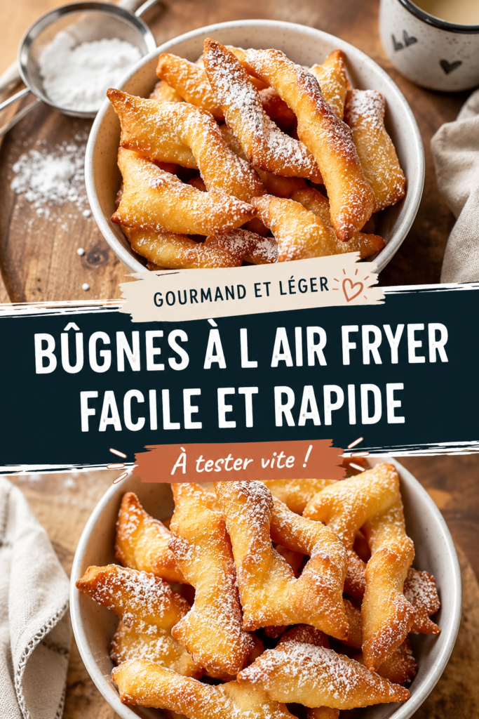 Bûgnes dorées et croustillantes sorties de l'air fryer, prêtes à être dégustées.