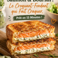 Croque-monsieur saumon et Boursin croustillant, servi sur une assiette.