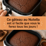 Gâteau moelleux au Nutella décoré avec des éclats de chocolat.