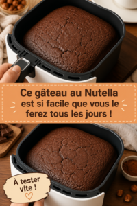 Gâteau moelleux au Nutella décoré avec des éclats de chocolat.