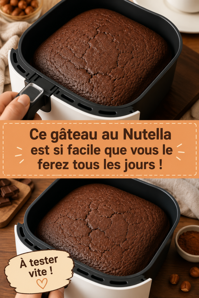 Gâteau moelleux au Nutella décoré avec des éclats de chocolat.