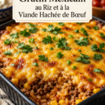 Gratin mexicain au riz et viande hachée, plat délicieux