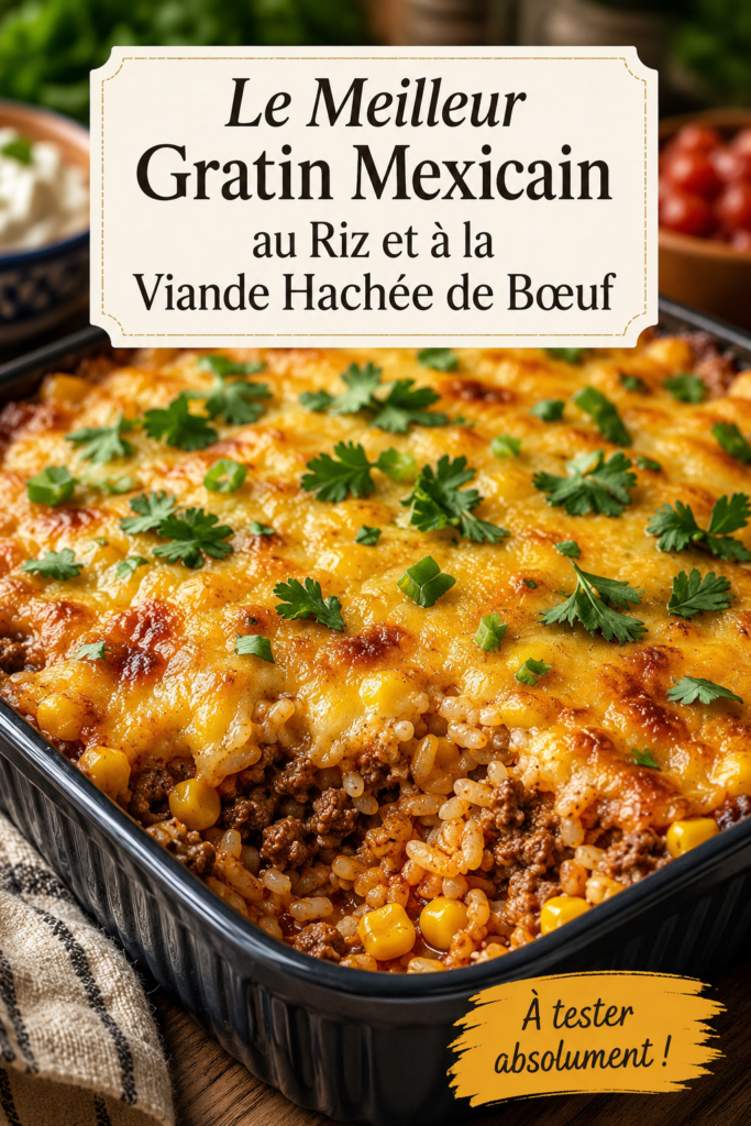 Gratin mexicain au riz et viande hachée, plat délicieux