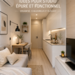 Un exemple de studio chic et chaleureux, bien aménagé.