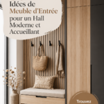 Meuble d'entrée moderne avec miroir et rangements intégrés dans un hall accueillant.