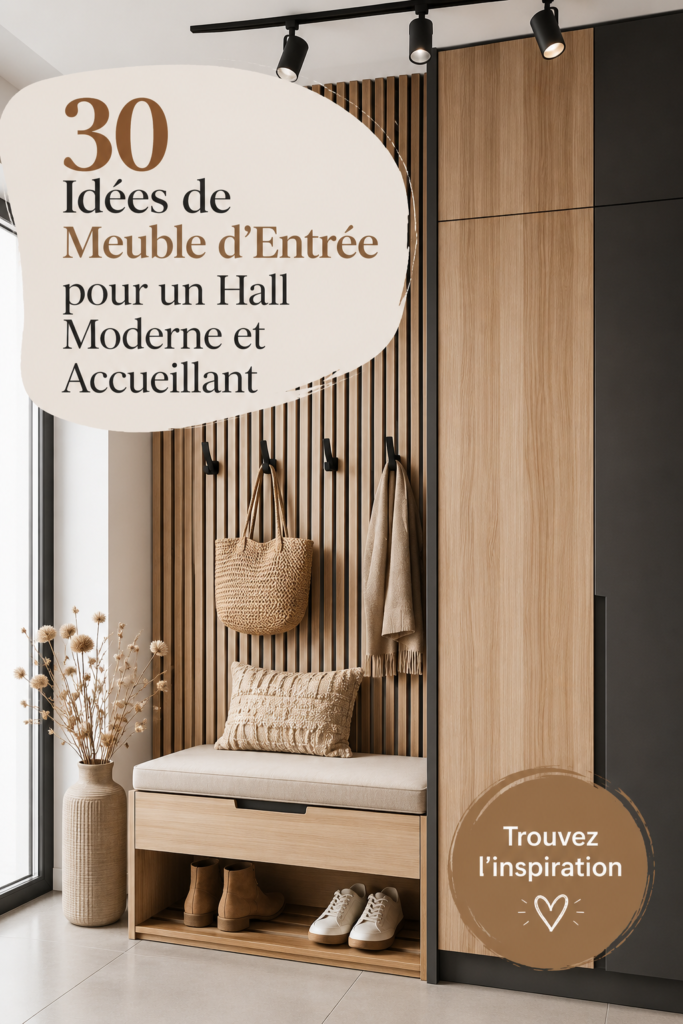 Meuble d'entrée moderne avec miroir et rangements intégrés dans un hall accueillant.