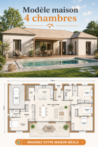 Modèle de maison 4 chambres moderne avec jardin
