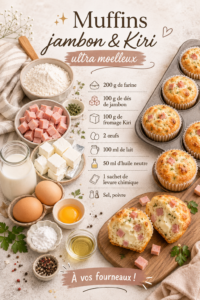Muffins jambon & Kiri moelleux sortant du four.