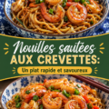 Un plat savoureux de nouilles sautées aux crevettes fraîches sur une table
