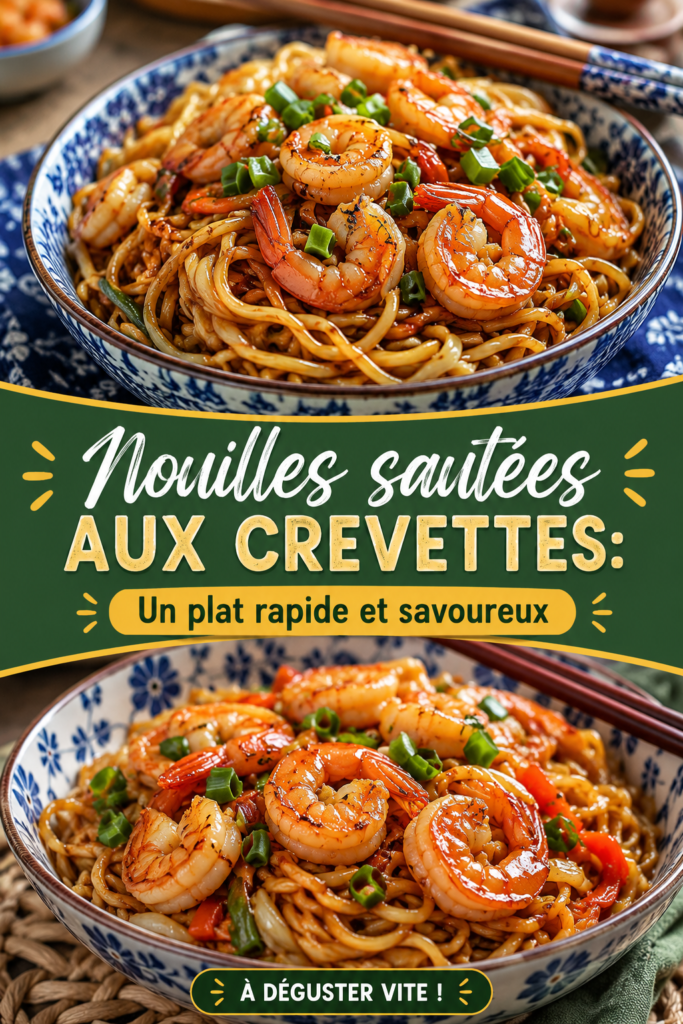 Un plat savoureux de nouilles sautées aux crevettes fraîches sur une table