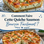 Une quiche saumon boursin délicieusement dorée sur une table en bois