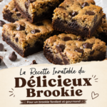 Un brookie frais et fondant, mélange parfait de cookie et brownie sur une assiette