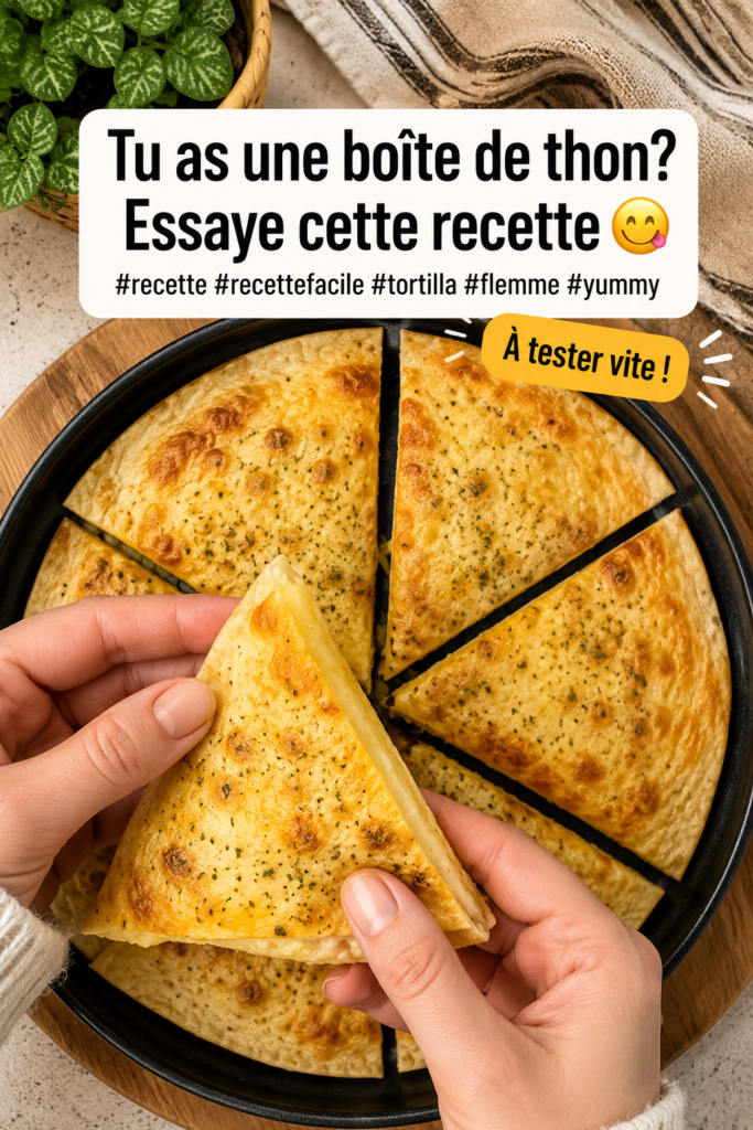Tortilla au thon dorée avec des légumes frais en arrière-plan