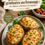 Gratin de pommes de terre au fromage avec une croûte dorée et crémeuse.
