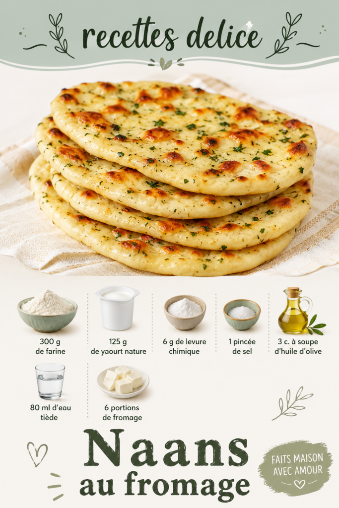 Photo de naans au fromage dorés, chauds et moelleux, prêts à être servis.