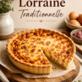 Une quiche Lorraine traditionnelle sur une table, prête à être servie