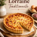 Une quiche Lorraine traditionnelle sur une table, prête à être servie