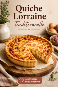 Une quiche Lorraine traditionnelle sur une table, prête à être servie