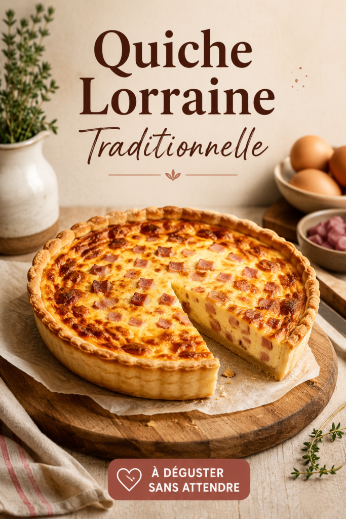 Une quiche Lorraine traditionnelle sur une table, prête à être servie