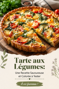 Tarte aux légumes dorée et appétissante posée sur une table