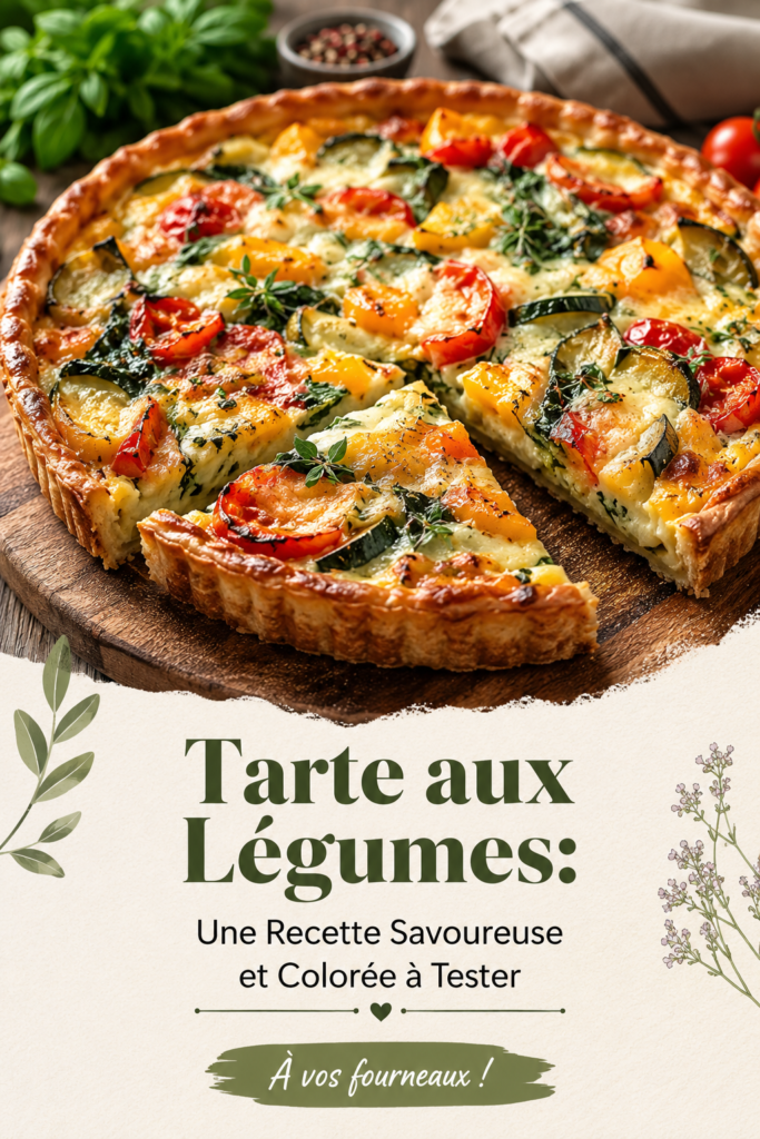 Tarte aux légumes dorée et appétissante posée sur une table