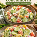 Salade de concombres colorée et appétissante avec des herbes fraîches