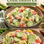 Salade de concombres colorée et appétissante avec des herbes fraîches