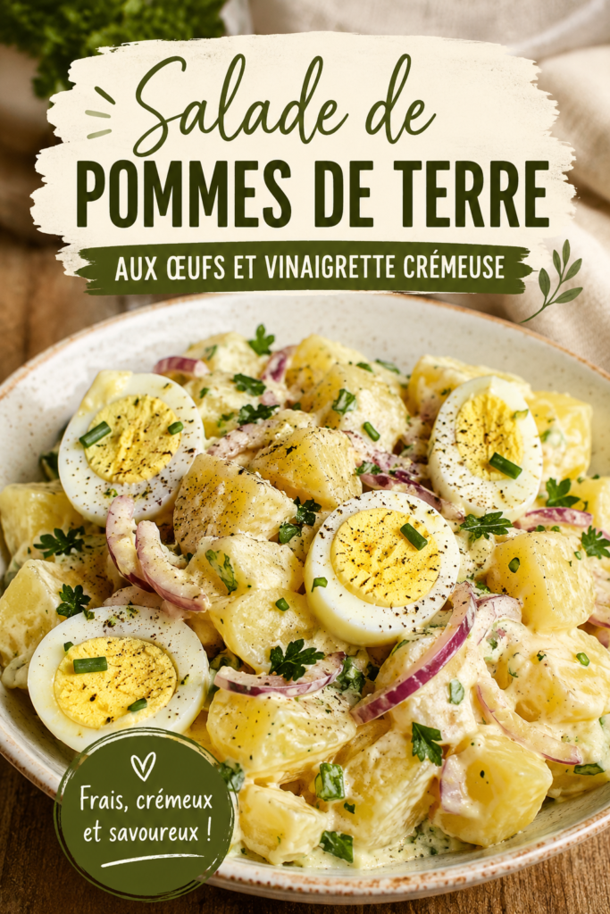 Salade de pommes de terre aux œufs avec une vinaigrette crémeuse, sur une table d'été
