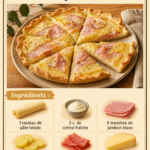 Tarte façon raclette garnie de fromage, pommes de terre et lardons