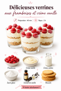 Verrines élégantes aux framboises et crème vanille
