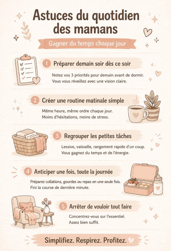 Une maman occupée qui organise sa journée avec des astuces pratiques