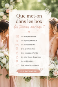 Box de mariage colorée avec des cadeaux pour témoins