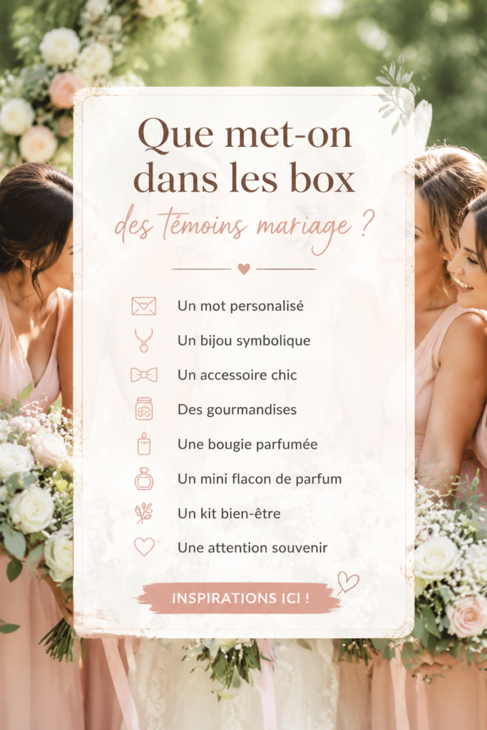 Box de mariage colorée avec des cadeaux pour témoins