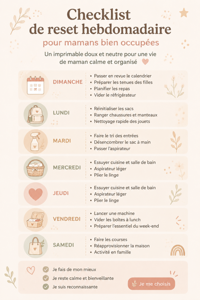 Une liste de vérification hebdomadaire pour mamans occupées sur un fond neutre