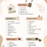 Une checklist de voyage colorée avec des éléments à cocher pour une préparation sereine.