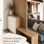 Exemple d'une cloison Lattis en bois décorant un intérieur moderne