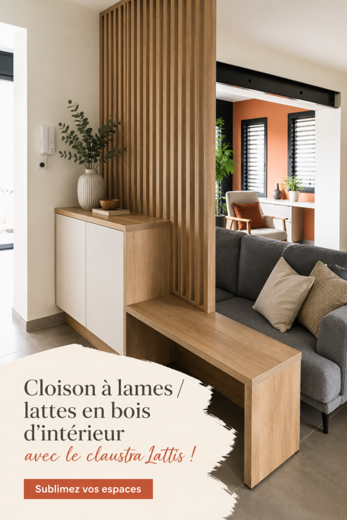 Exemple d'une cloison Lattis en bois décorant un intérieur moderne