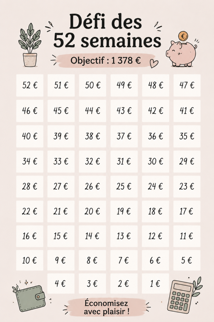 Une femme souriante note ses progrès dans un carnet, illustrant le défi des 52 semaines.