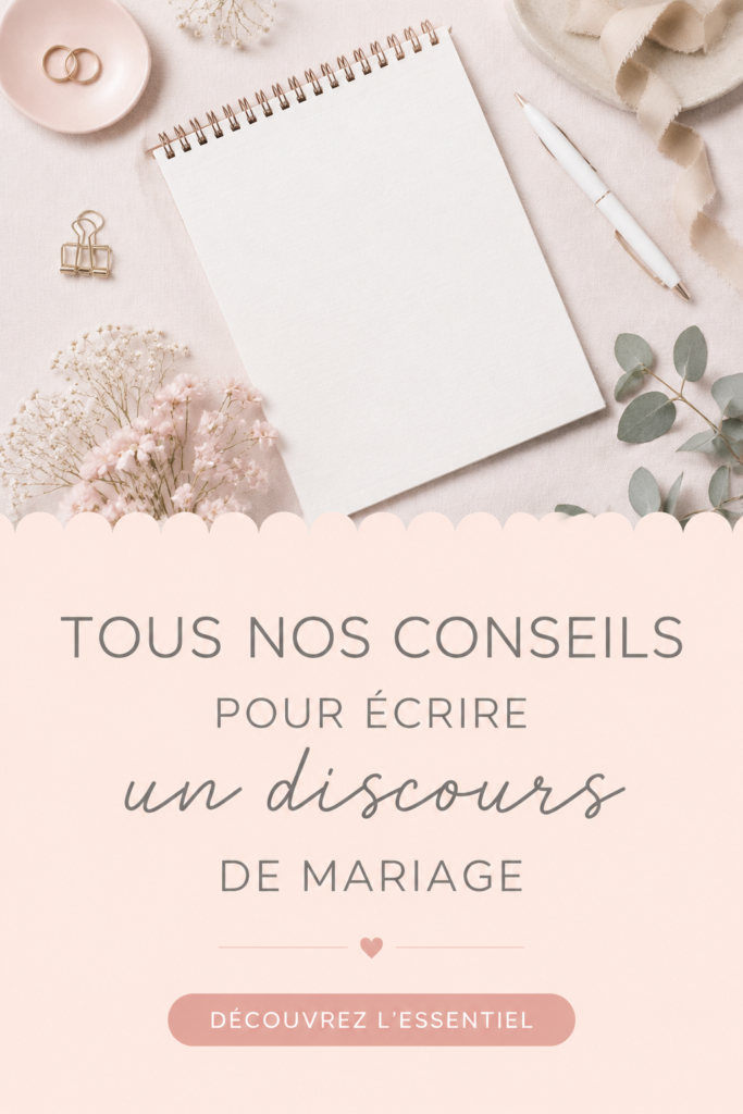 Une femme souriante portant une robe de mariée, tenant des notes pour son discours de mariage.