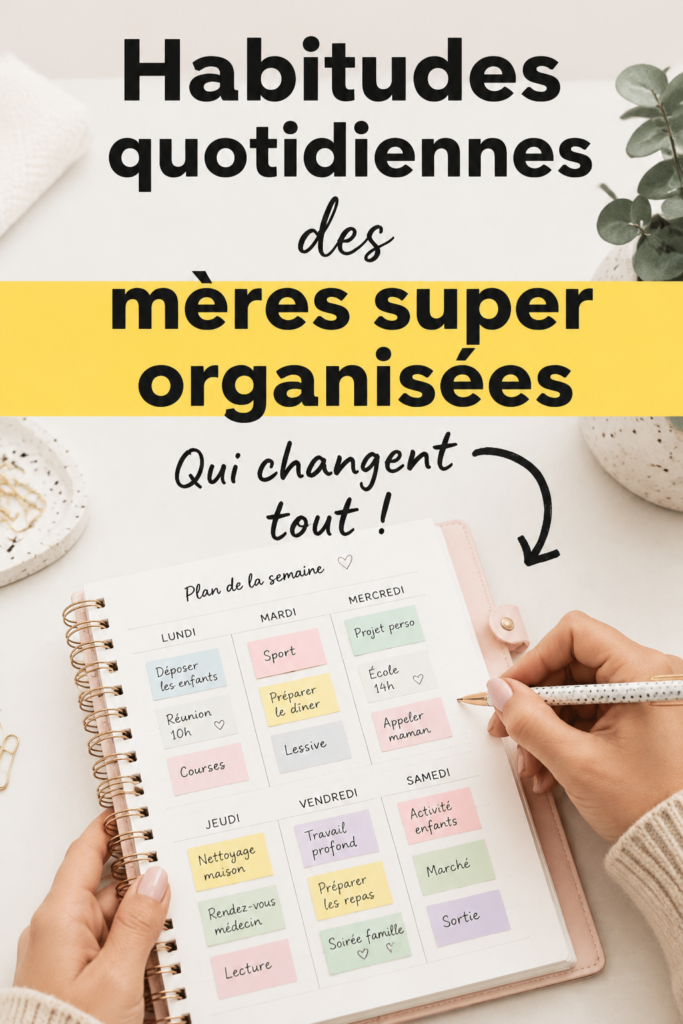 Une maman souriante organise son quotidien avec des incontournables pratiques