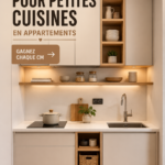Une petite cuisine bien aménagée avec des petits rangements pratiques et élégants.