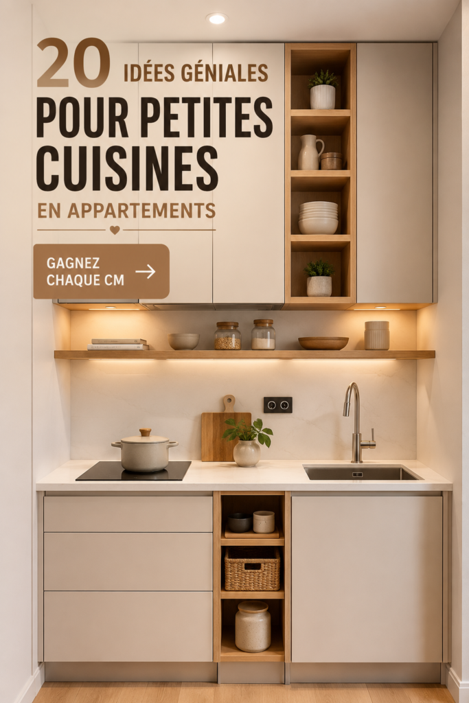 Une petite cuisine bien aménagée avec des petits rangements pratiques et élégants.