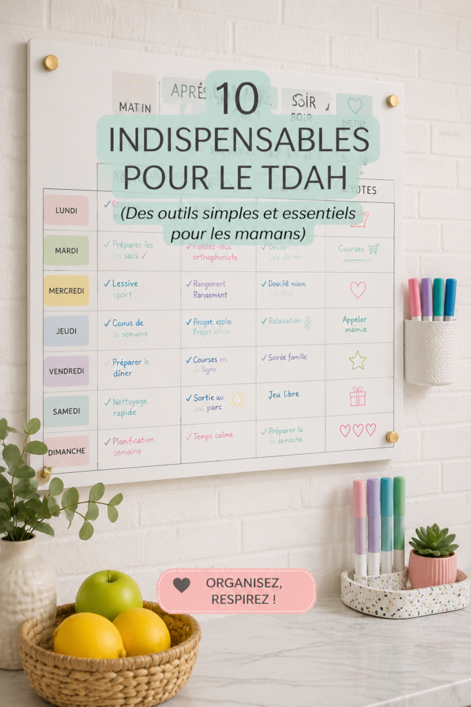 Maman s'organise avec des outils pratiques pour gérer l'ADHD de son enfant.