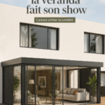 Véranda moderne avec des meubles confortables et des plantes vertes