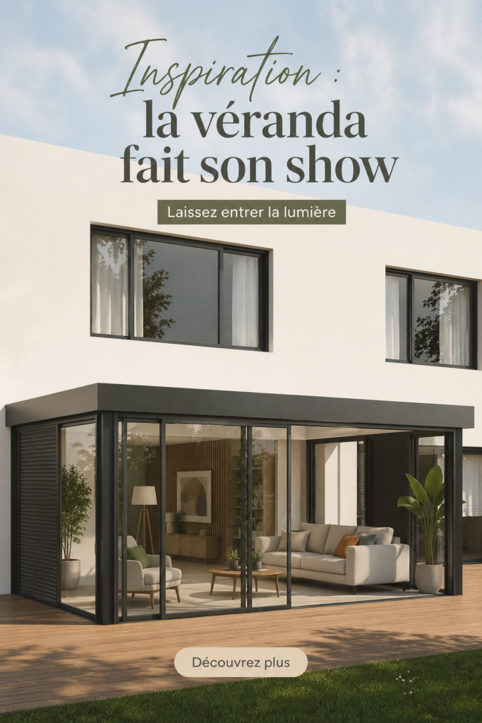 Véranda moderne avec des meubles confortables et des plantes vertes