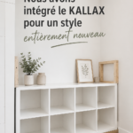 Étagère KALLAX intégrée dans un salon moderne, soulignant un style chaleureux et pratique.