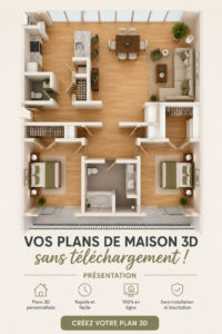 Capture d'écran de l'interface de Kozikaza, outil de création de plans de maison 3D.