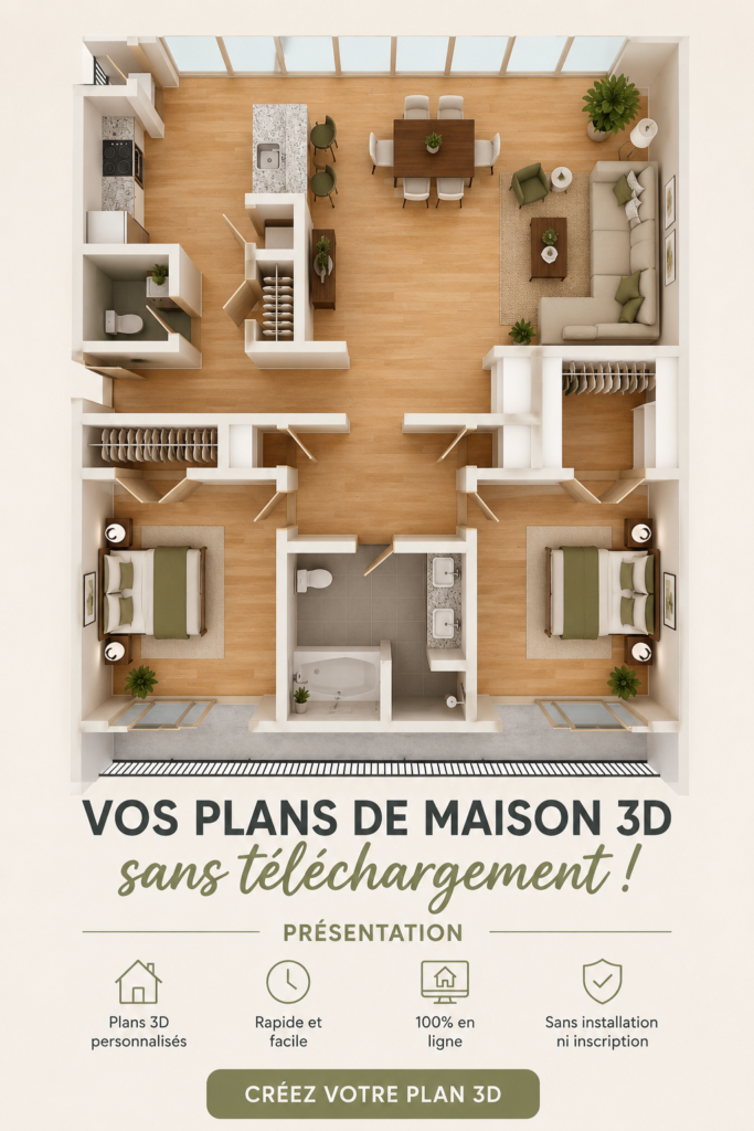 Capture d'écran de l'interface de Kozikaza, outil de création de plans de maison 3D.