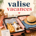 Femme préparant sa valise pour les vacances avec une liste à la main.